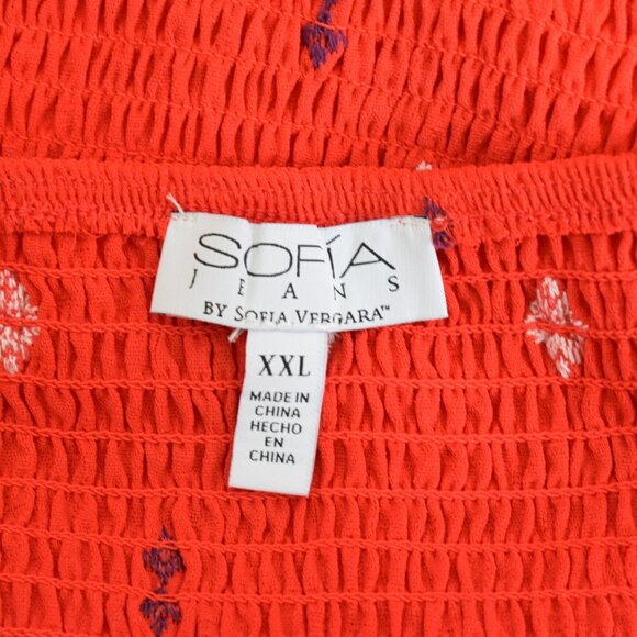 Women's Sofia Jeans Plus Double Ruffle Embroidered Top XXLARGE Red Alert NEW - Picture 11 of 11